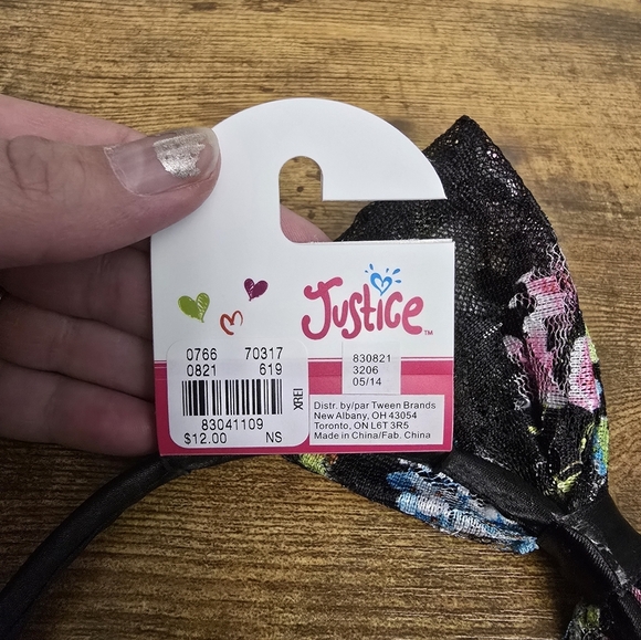 New Justice Floral Black Headband with Bow - Picture 4 of 7
